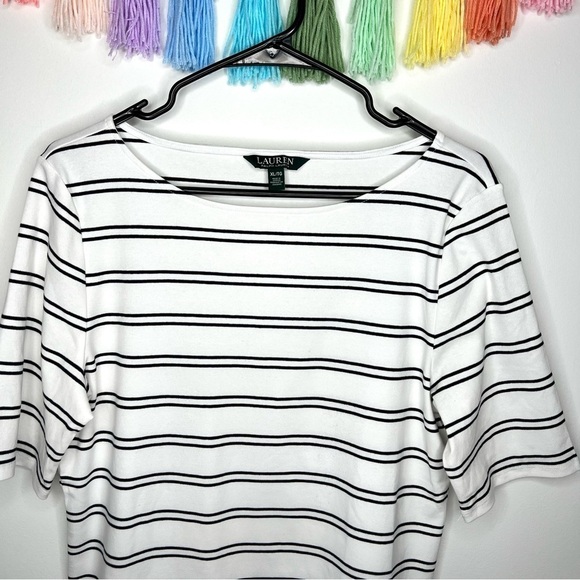 Lauren Ralph Lauren Boatneck Short Sleeve Stripe Cotton T-Shirt Size Extra Large - Picture 9 of 15